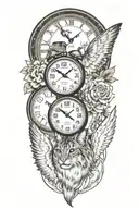 2 clocks with dates wings spread bobcat face tattoo tattoo design idea