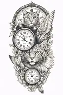 2 clocks with dates wings spread bobcat face tattoo tattoo design idea