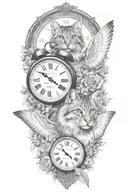 2 clocks with dates wings spread bobcat face tattoo tattoo design idea