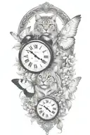 2 clocks with dates wings spread bobcat face tattoo tattoo design idea