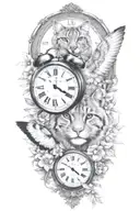 2 clocks with dates wings spread bobcat face tattoo tattoo design idea