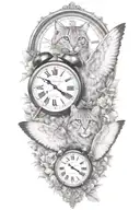 2 clocks with dates wings spread bobcat face tattoo tattoo design idea