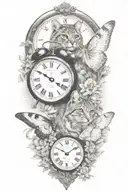 2 clocks with dates wings spread bobcat face tattoo tattoo design idea