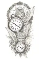 2 clocks with dates angel wings spread bobcat face tattoo tattoo design idea