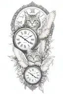 2 clocks with dates angel wings spread bobcat face tattoo tattoo design idea