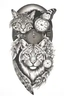 2 clocks with dates wings spread bobcat face inside tattoo design idea