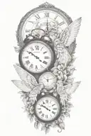2 clocks with dates angel wings spread bobcat face tattoo tattoo design idea