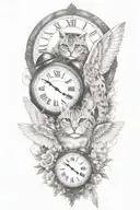 2 clocks with dates angel wings spread bobcat face tattoo tattoo design idea