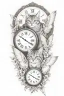 2 clocks with dates angel wings spread bobcat face tattoo tattoo design idea
