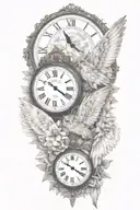 2 clocks with dates angel wings spread bobcat face tattoo tattoo design idea