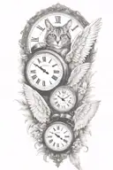 2 clocks with dates angel wings spread bobcat face tattoo tattoo design idea
