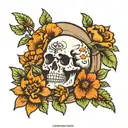 skull in flowers growing with and empty tomb in the background  tattoo design idea