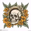 skull in flowers growing with and empty tomb in the background  tattoo design idea