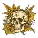 skull in flowers growing with and empty tomb in the background  tattoo design idea