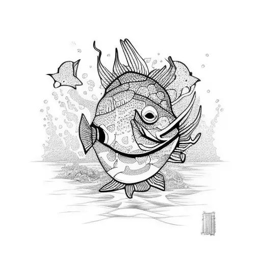 Krabbe mit Fisch, Wasser  tattoo design idea