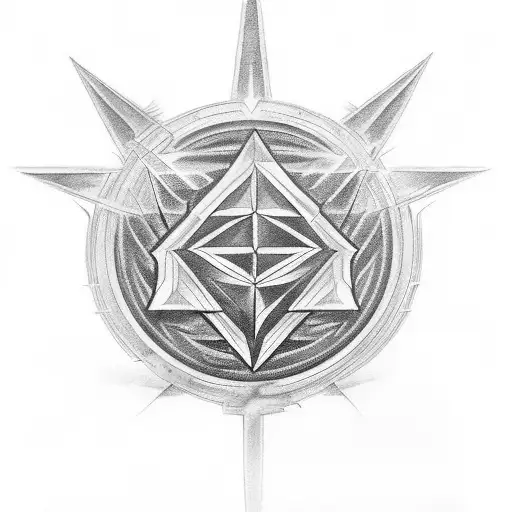 Design a black-grey tattoo featuring iconic symbols from Babylon movie tattoo design idea