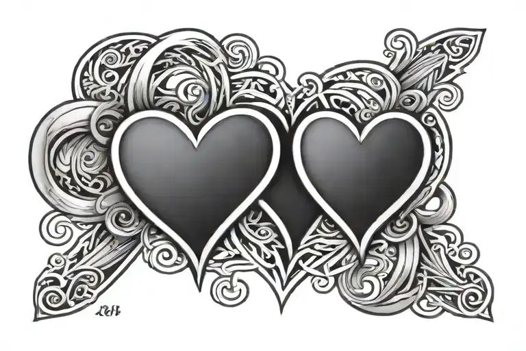 Eternity symbol two big hearts centred linked in the middle and two small hearts aroundd the lines of the ternity symbol tattoo design idea