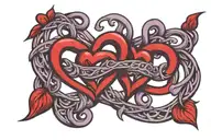 eternity loop two red hearts interwined together in middle of the loop two smaller purple hearts also on loop tattoo design idea