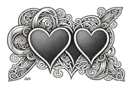 Eternity symbol two big hearts centred linked in the middle and two small hearts aroundd the lines of the ternity symbol tattoo design idea