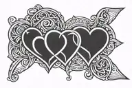 Eternity symbol two big hearts centred linked in the middle and two small hearts aroundd the lines of the ternity symbol tattoo design idea