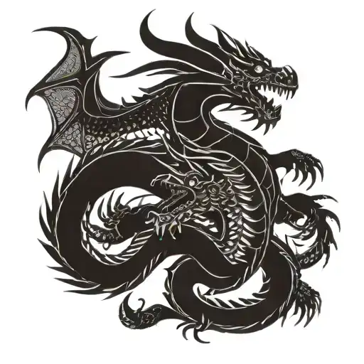 A stylized blackwork design of a martial arts dragon, incorporating elements of insects tattoo design idea