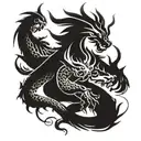 A stylized blackwork design of a martial arts dragon, incorporating elements of insects tattoo design idea
