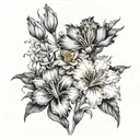 cosmos, gladiolus, carnation, marigold flowers tattoo design idea