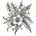 cosmos, gladiolus, carnation, marigold flowers tattoo design idea