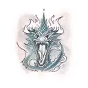 A dragon breathing fire onto a medieval castle tattoo design idea