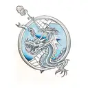 A dragon breathing fire onto a medieval castle tattoo design idea