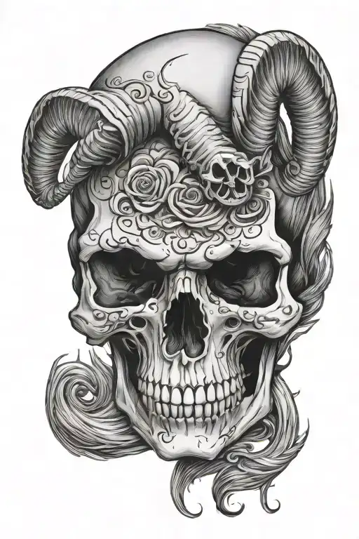 aries skull tattoo design idea