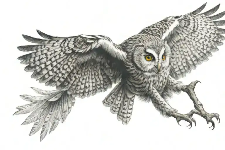 owl flying tattoo design idea