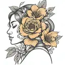 line drawing of woman's body with flower instead of head  tattoo design idea