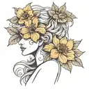 line drawing of woman's body with flower instead of head  tattoo design idea