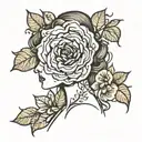 line drawing of woman's body with flower instead of head  tattoo design idea