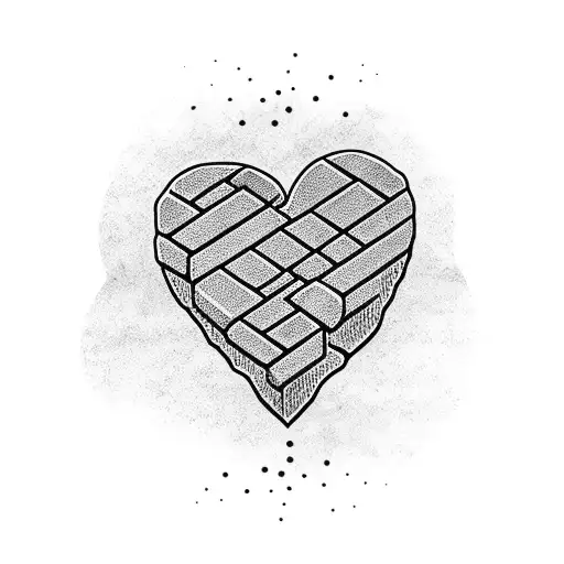 heart surrounded by brick wall tattoo design idea
