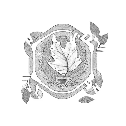 A poker chip surrounded by a wreath of forest leaves and animals tattoo design idea