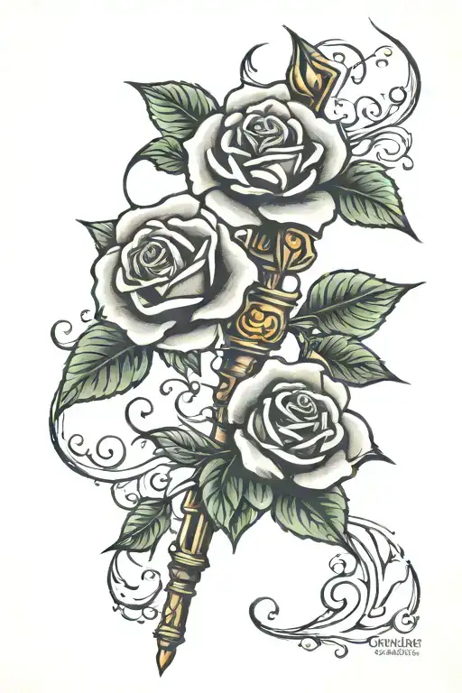 cross roses welding torch tattoo design idea