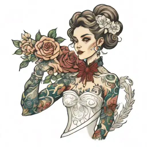 androgynous girls in wedding dresses tattoo design idea