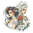 androgynous girls in wedding dresses tattoo design idea