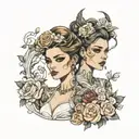 androgynous girls in wedding dresses tattoo design idea