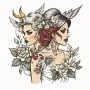 androgynous girls in wedding dresses tattoo design idea