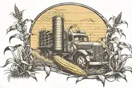 corn field as the focal pointwith a old truck to the side and a old fence in front tattoo design idea