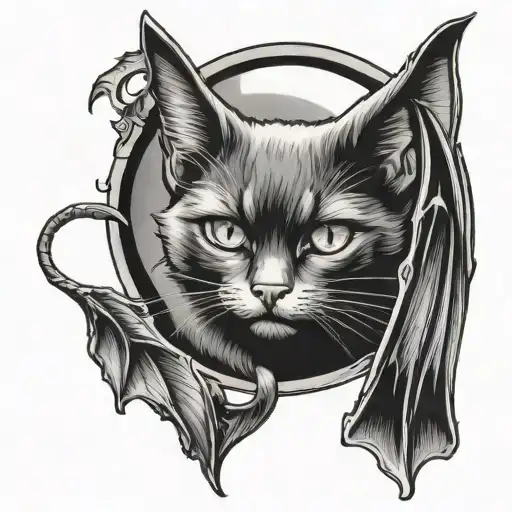 black cat with bat wings tattoo design idea