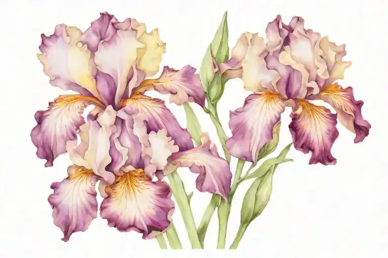 Iris and Jasmine flowers watercolour tattoo design idea