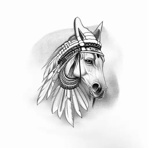 native Indian style horse with closed eyes but open third middle eye tattoo design idea