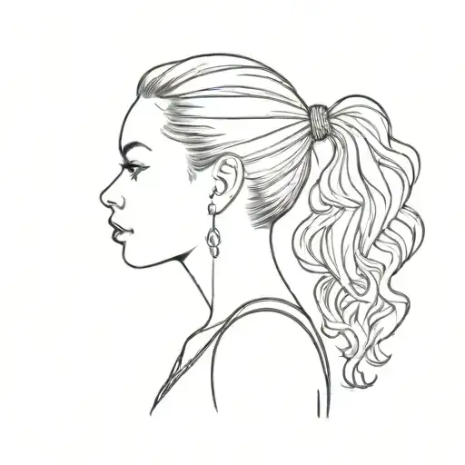 A simple black tattoo that is a side profile silhouette of a woman with a curly pony tail in shorts and a tank top with  tattoo design idea
