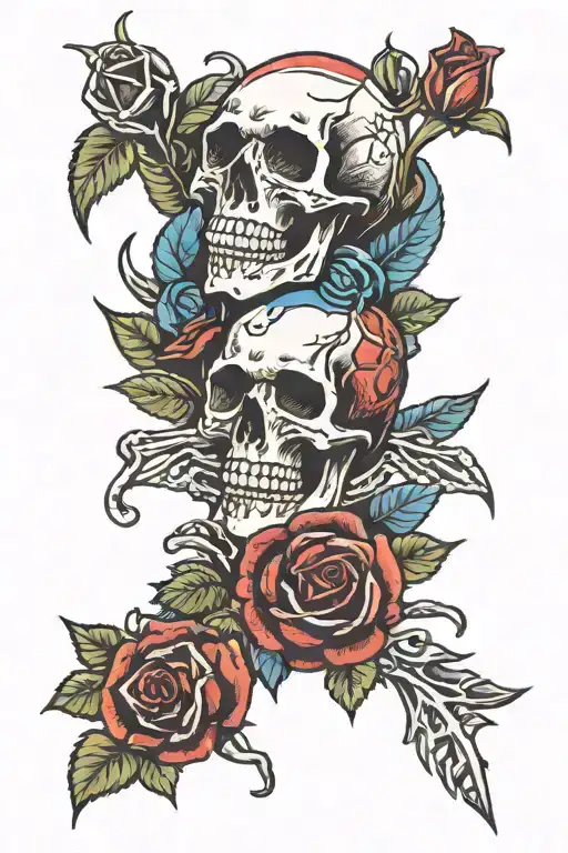 Grateful Dead roses and skeleton patriotic tattoo design idea