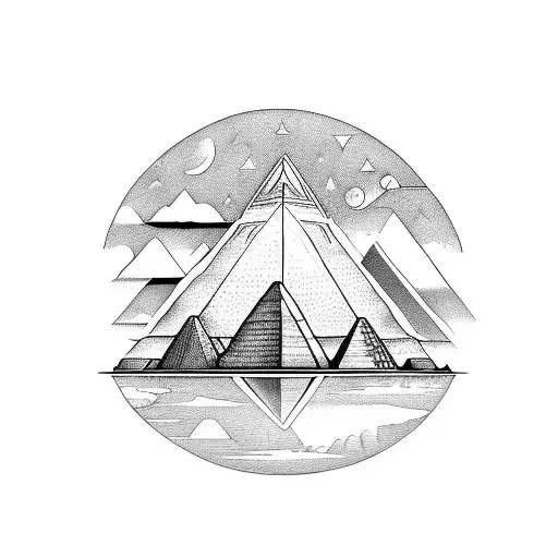 pyramid setting with camels and night sky fading into Anubis  tattoo design idea