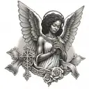 African American female Angel holding faith cross made tattoo design idea